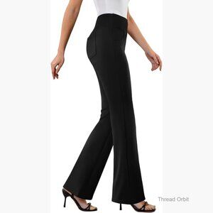 Stretchy High-Waist Flare Dress Pants for Work with Pockets